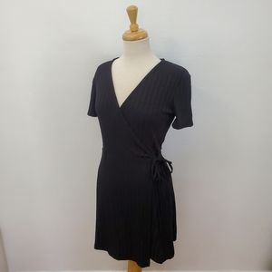 Zara Wrap Ribbed Knit Short Sleeve Black Dress M